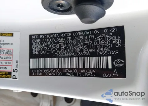 2021 Lexus Ux 200 from USA, damaged, VIN JTHX3JBH9M2036096